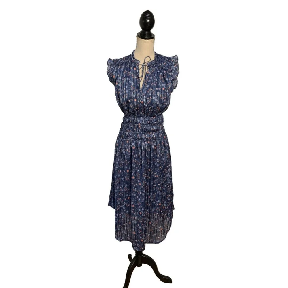 WAPG Beautiful Floral Flowy Ruffle Sleeve Dress Smocked Lined Boho Cottagecore